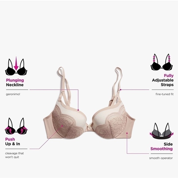 NEW-MAIDENFORM Love The Lift Underwire Demi, Smoothing Lace-Trim Push Up Bra 36C - Picture 12 of 15